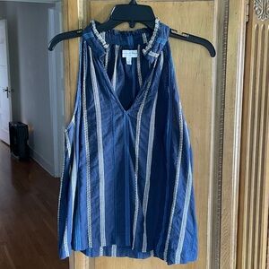 Michael Stars Leslie Split Neck Blue and White Striped Top size Small *pre-owned